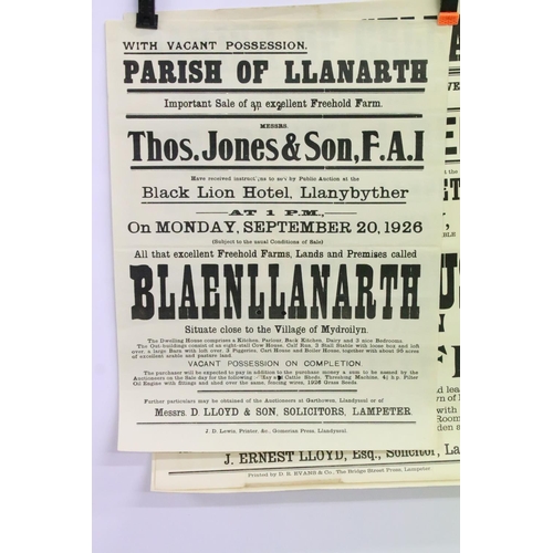 199 - A collection of ten welsh farm and property auction posters dating from 1881 to 1926.