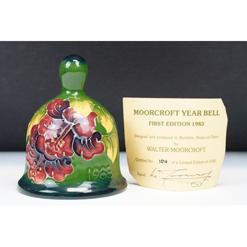 23 - Moorcroft Year Bell First Edition 1983 decorated in the Hibiscus pattern, ltd edn, no. 104/1000, wit... 