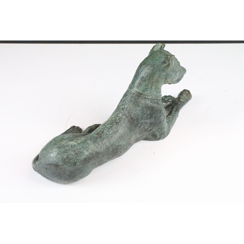 240 - Patinated bronze model of a recumbent Great Dane, approx 28cm long