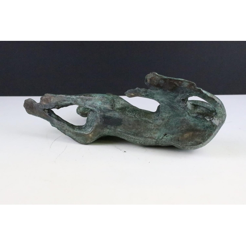 240 - Patinated bronze model of a recumbent Great Dane, approx 28cm long