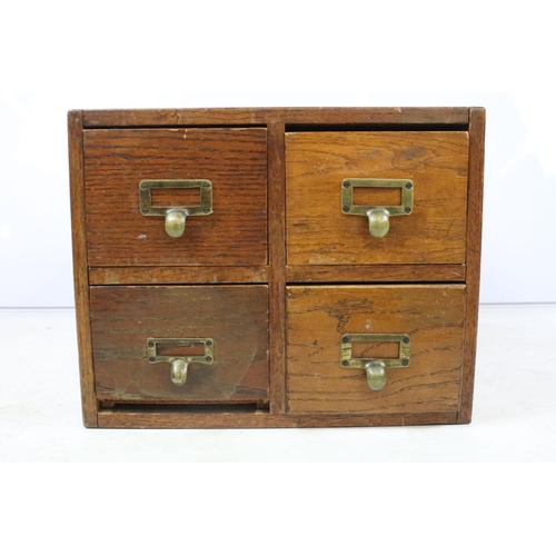 258 - Early 20th century oak chest of four small office drawers, 30.5cm high x 38cm wide x 49cm deep