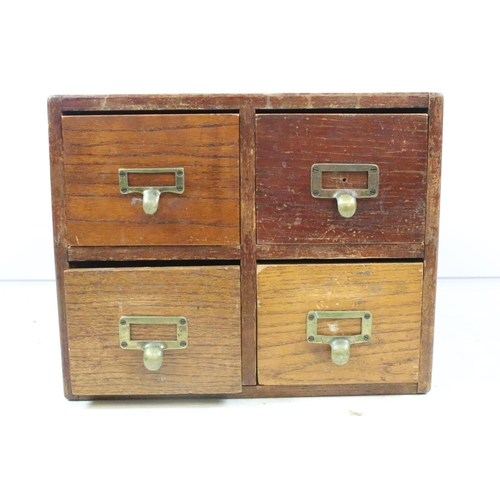 259 - Early 20th century oak chest of four small office drawers, 30.5cm high x 38cm wide x 49cm deep