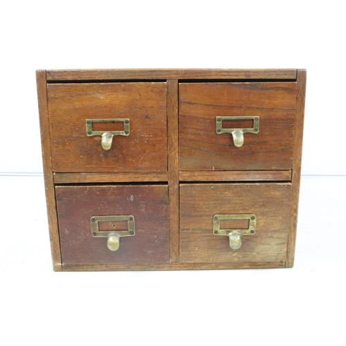 260 - Early 20th century oak chest of four small office drawers, 30.5cm high x 38cm wide x 49cm deep