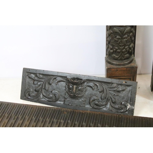 264 - Group of antique carved wooden architectural salvage, six pieces to include a pair of column type pi... 