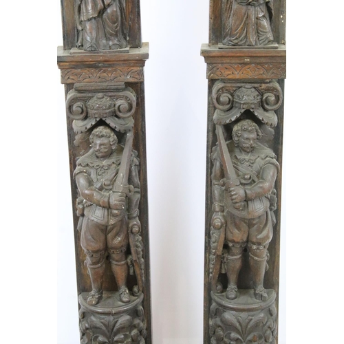 264 - Group of antique carved wooden architectural salvage, six pieces to include a pair of column type pi... 