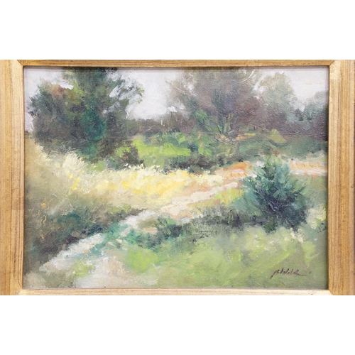 327 - Continental School, Farm Track, oil on canvas, signed indistinctly lower right, titled on label vers... 