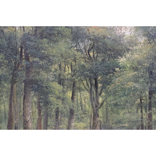 328 - English school, woodland scene, oil on canvas, hand inscribed label verso, dated June 1900, 26.5 x 3... 