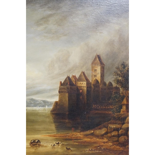 329 - 19th Century Continental school, view of Château Chillon by Lake Geneva, Switzerland on a moonlit ni... 