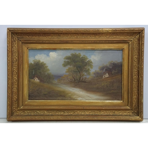 330 - English school, a pair: rural landscape scenes, oil on canvas, initialled TW lower right 23.5 x 43.5... 