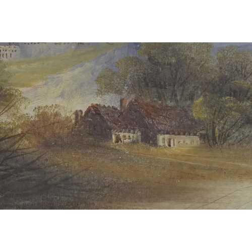 330 - English school, a pair: rural landscape scenes, oil on canvas, initialled TW lower right 23.5 x 43.5... 