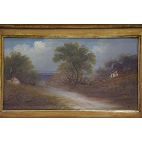 330 - English school, a pair: rural landscape scenes, oil on canvas, initialled TW lower right 23.5 x 43.5... 