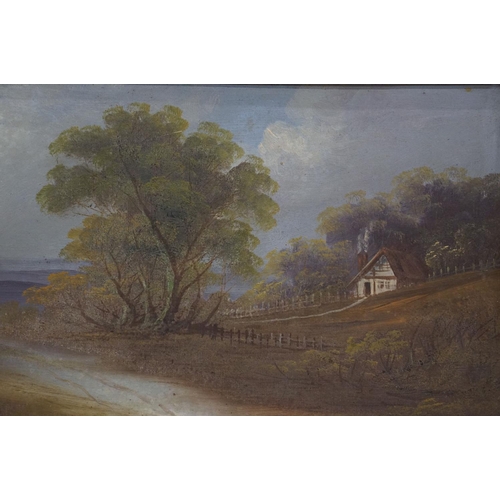 330 - English school, a pair: rural landscape scenes, oil on canvas, initialled TW lower right 23.5 x 43.5... 