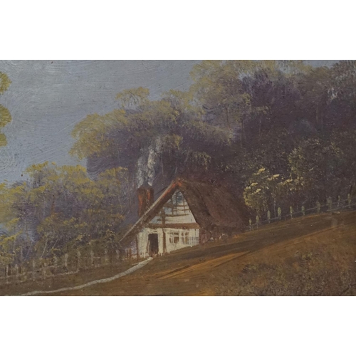 330 - English school, a pair: rural landscape scenes, oil on canvas, initialled TW lower right 23.5 x 43.5... 