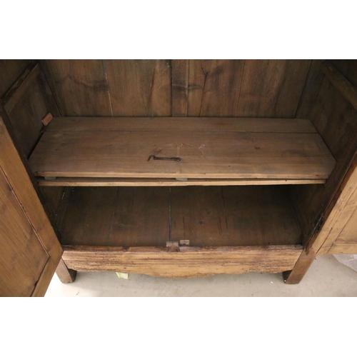 334 - Rustic early 20th C  pine 2 door cupboard with internal shelf and key, 120cm x 118 x 43cm