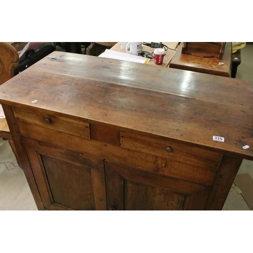 335 - Early 20th C sideboard with two doors under two drawers and internal shelf, brass fittings, locking ... 