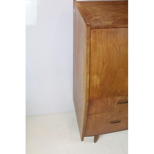 336 - Mid 20th C teak bureau with fold down door and fitted interior, twin drawer with sliding cupboard, 1... 