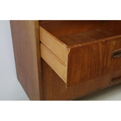 336 - Mid 20th C teak bureau with fold down door and fitted interior, twin drawer with sliding cupboard, 1... 