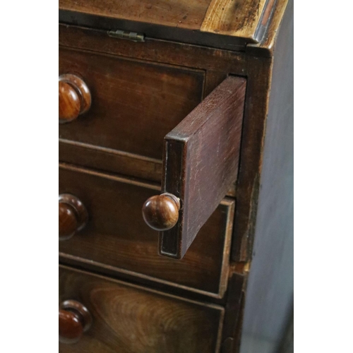 338 - 19th C mahogany bureau with fitted interior above four long drawers, sliding supports,  108 x 105 x ... 