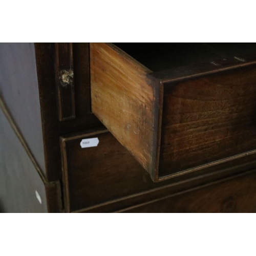 338 - 19th C mahogany bureau with fitted interior above four long drawers, sliding supports,  108 x 105 x ... 