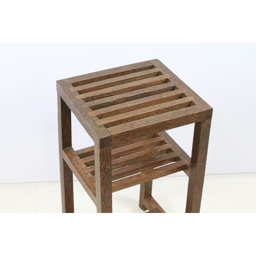 348 - Tropical hardwood three tier slatted stand, 55cm high x 30cm wide x 28cm deep