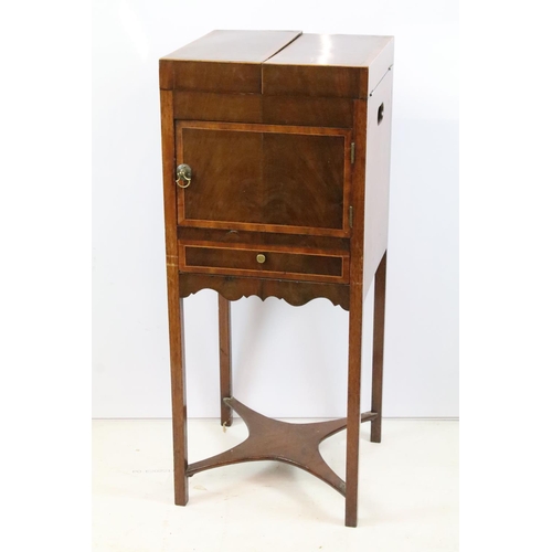 350 - Edwardian mahogany inlaid wash stand, the top opens to reveal space for a wash bowl and accessories,... 