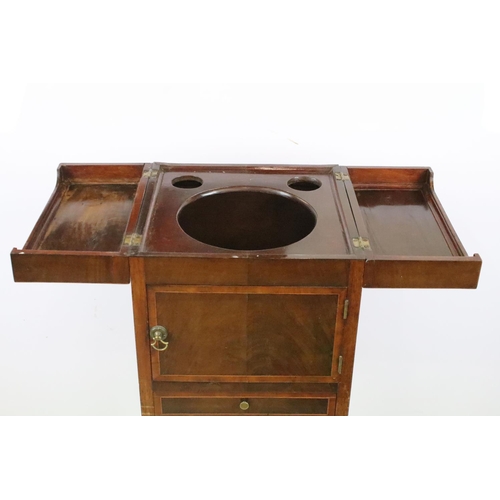 350 - Edwardian mahogany inlaid wash stand, the top opens to reveal space for a wash bowl and accessories,... 