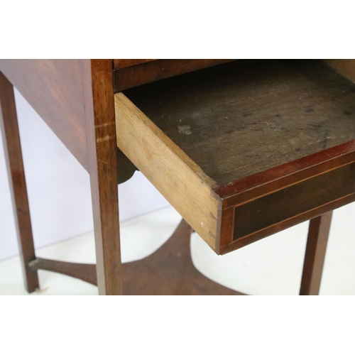 350 - Edwardian mahogany inlaid wash stand, the top opens to reveal space for a wash bowl and accessories,... 