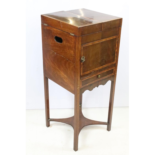 350 - Edwardian mahogany inlaid wash stand, the top opens to reveal space for a wash bowl and accessories,... 