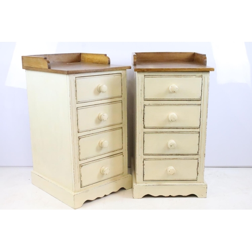 354 - Pair of painted pine four drawer bedside chests, 80.5cm high x 42.5cm wide x 49.5cm deep