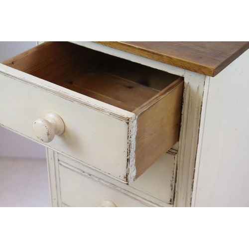 354 - Pair of painted pine four drawer bedside chests, 80.5cm high x 42.5cm wide x 49.5cm deep