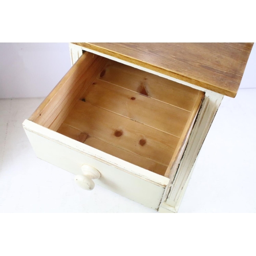 354 - Pair of painted pine four drawer bedside chests, 80.5cm high x 42.5cm wide x 49.5cm deep