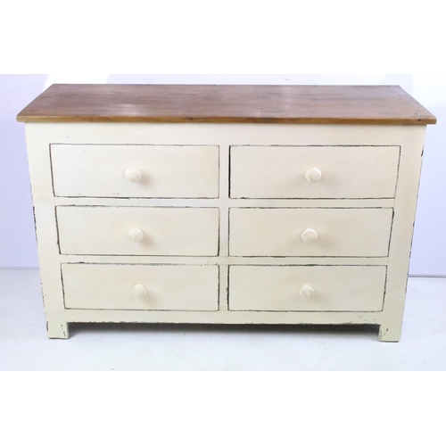 356 - Large painted six drawer chest, 78cm high x 124.5cm wide x  48cm deep