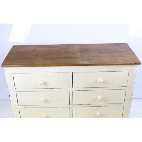 356 - Large painted six drawer chest, 78cm high x 124.5cm wide x  48cm deep