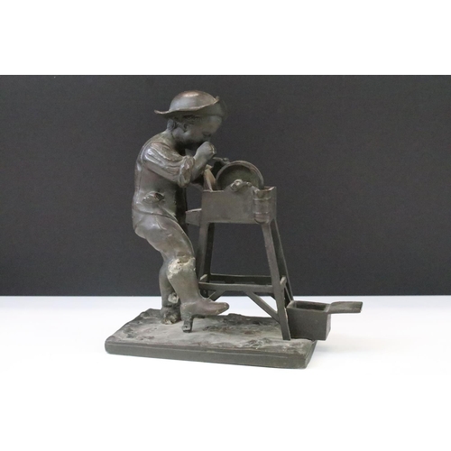 36 - After Charles Louis Menne (1822 - 1894) French 'The knife grinder' modelled as a patinated bronze yo... 