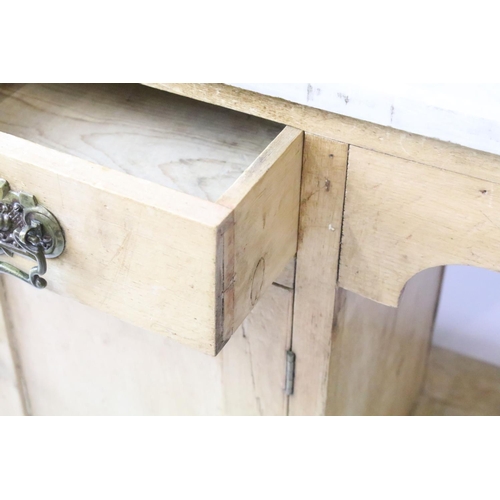 361 - Victorian pine washstand, with carved pediment and tiled back and marble top above single drawer and... 