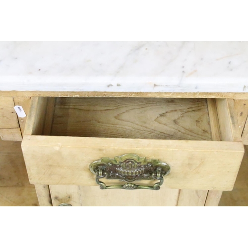 361 - Victorian pine washstand, with carved pediment and tiled back and marble top above single drawer and... 