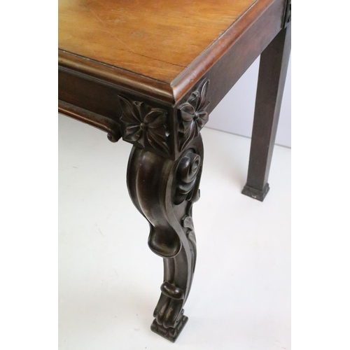 362 - Victorian mahogany side table with carved apron, with elaborately carved legs, 73.5cm high x 151cm w... 