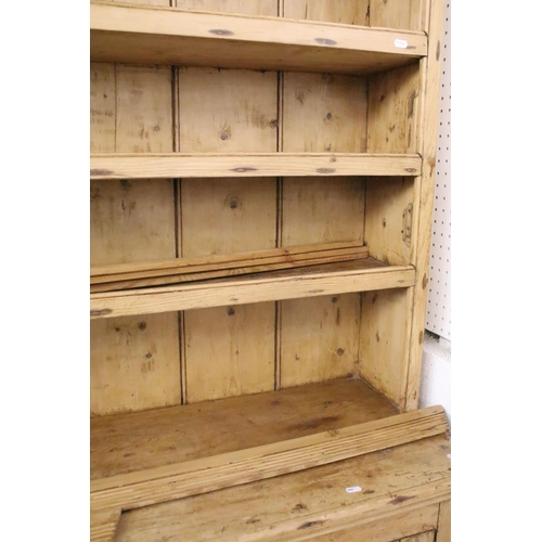 373 - 19th Century stripped pine Irish dresser with 3 x shelves and two doors to base, 75