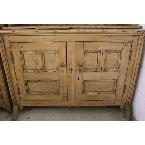 373 - 19th Century stripped pine Irish dresser with 3 x shelves and two doors to base, 75