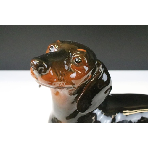 39 - Large Beswick Dachshund ceramic figure in black with brown finish, marked to base, 13.5