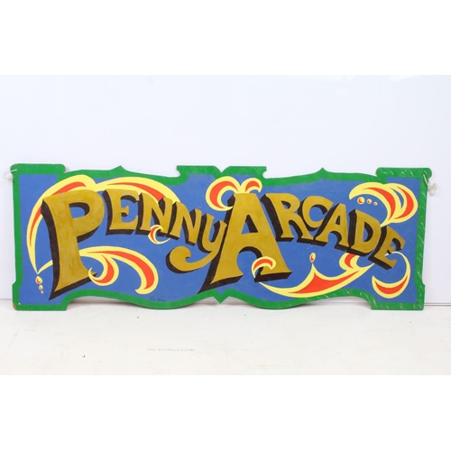 41 - Fairground Art - Painted 'Penny Arcade' board panel sign, 1.1m in length