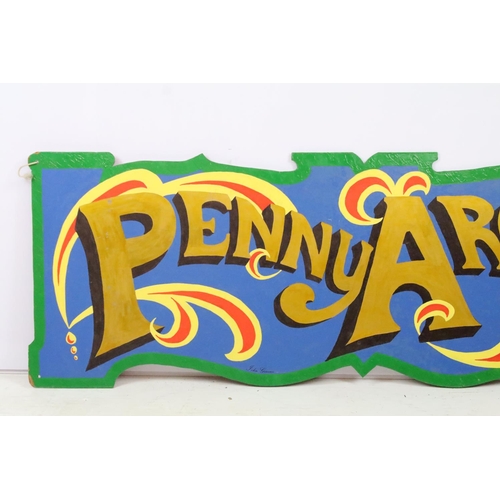 41 - Fairground Art - Painted 'Penny Arcade' board panel sign, 1.1m in length