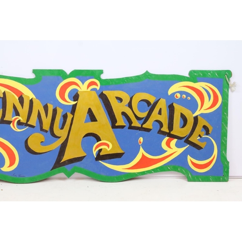 41 - Fairground Art - Painted 'Penny Arcade' board panel sign, 1.1m in length