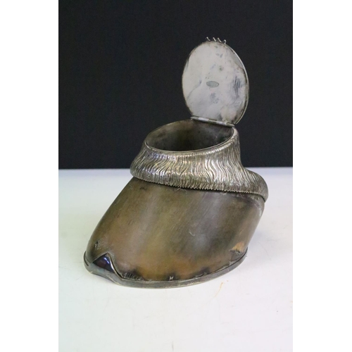 5 - Taxidermy - A pair of Victorian horse hoof inkwells with silver plated mounts, inscribed 'Cypmer 188... 