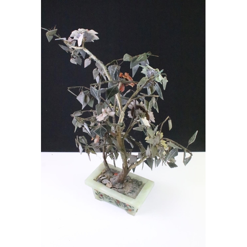 53 - Chinese hardstone Bonsai tree, housed within a jade planter, approx 54cm high