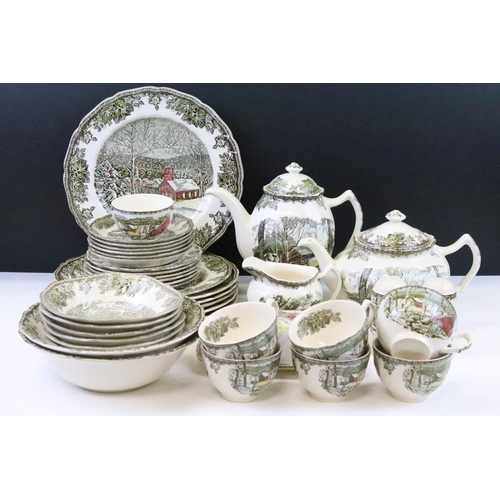 57 - Johnson Bro's 'The Friendly Village' tea & dinner set to include teapot, coffee pot, cups & saucers,... 