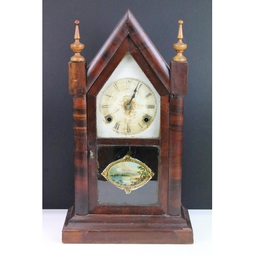 7 - Late 19th century Ansonia Clock Co. American chiming mahogany mantel clock, the white dial with Roma... 