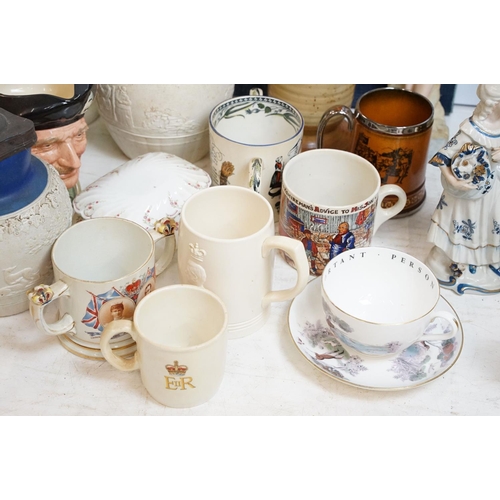 133 - Large collection of mixed ceramics, 19th century onwards, to include two Staffordshire flatbacks, Sh... 