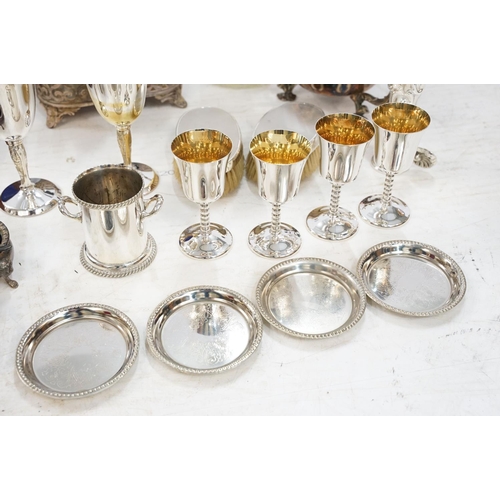 283 - A collection of mixed silver and silver plate to include cased cutlery, bottle coasters, goblets, di... 