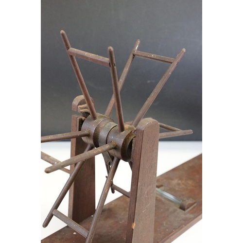 285 - A antique wooden wool winder together with a small collection of vintage fishing tackle to include a... 